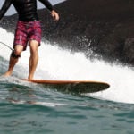 James Otter Riz Boardshorts Wooden Surfboard Seasaw Longboard back knee