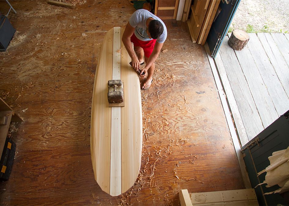 otter wooden surfboard workshop shaping