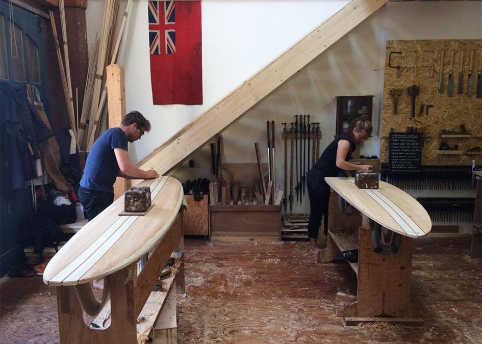Otter wooden surfboard workshop shaping