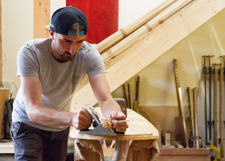 Otter wooden surfboard workshop shaping