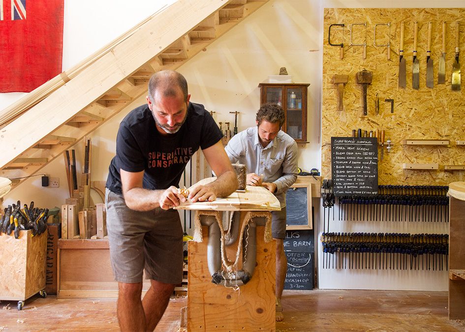 Otter wooden surfboard workshop shaping