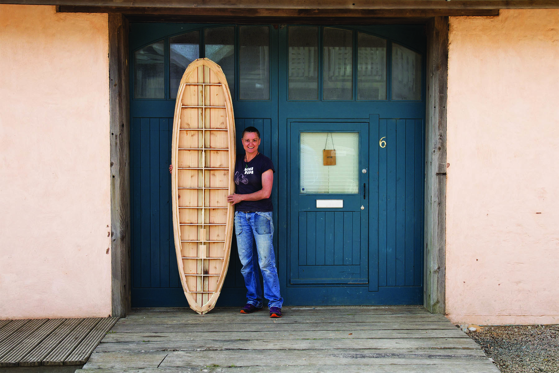 Tracy Martin and Paul Otter wooden surfboard workshop June 2014 tracy portrait