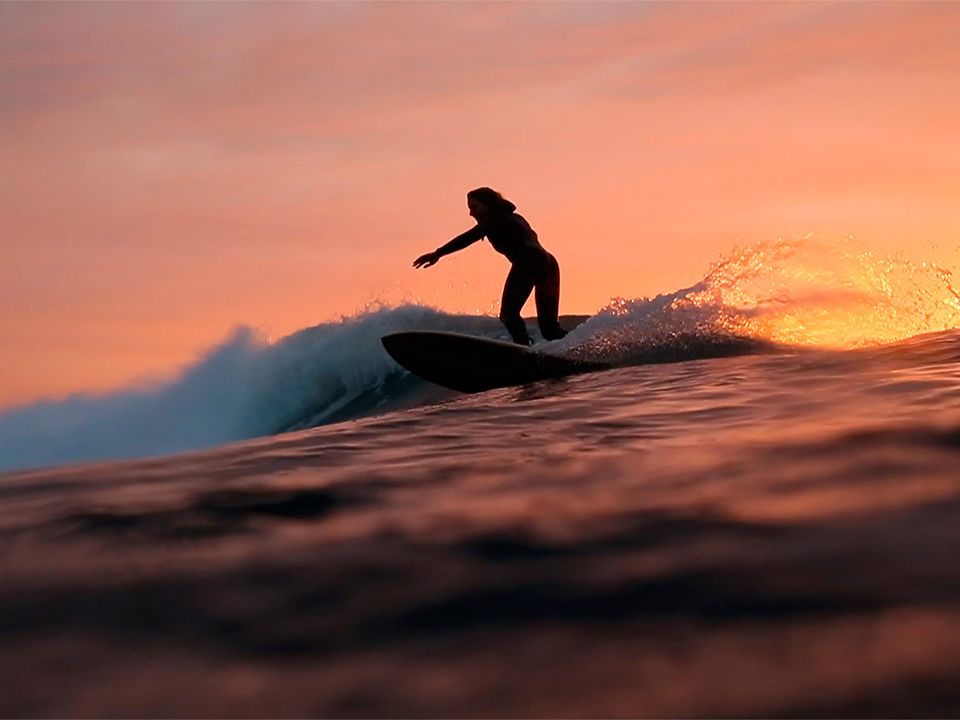 Easkey Britton summer solstice otter wooden surfboard fish sun set
