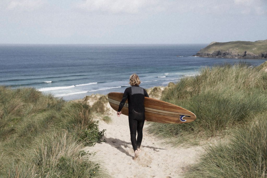 Gideon Wicket otter wooden surfboard perran beach