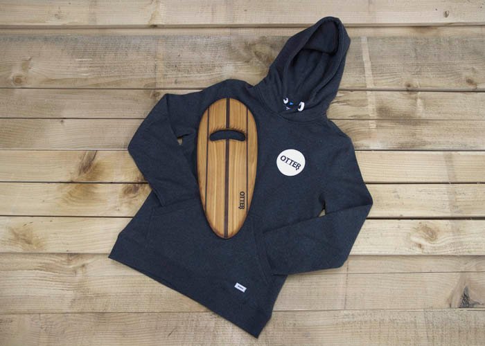 otter surfboards hoody and wooden bodysurfing handplane