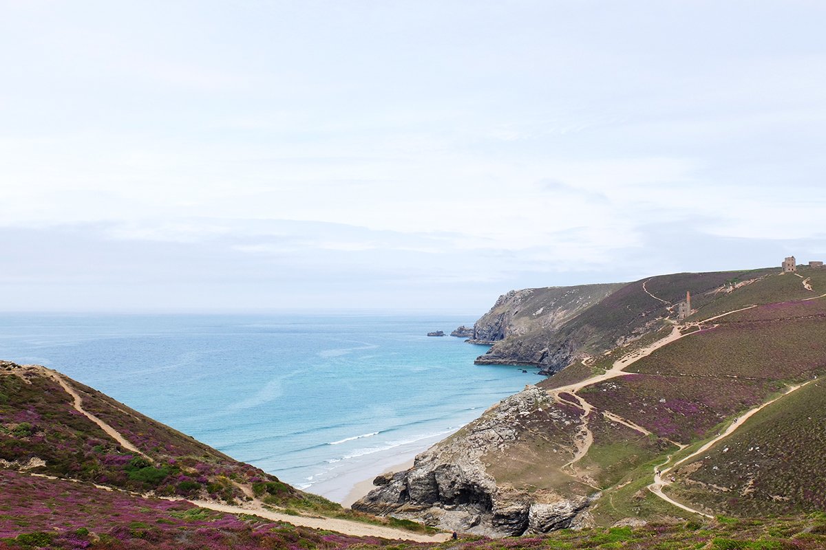 Chapel Porth in summer with small swell