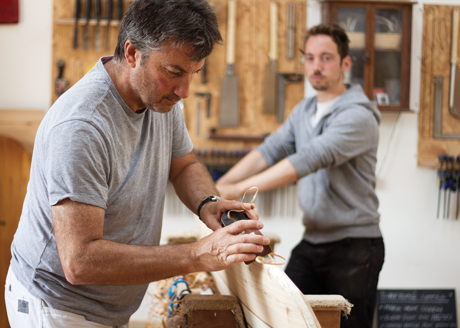 Marc Koska Otter Wooden Surfboard workshop cornwall 2015 working with James
