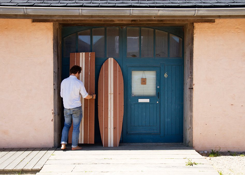 Otter Wooden Surfboard Workshop July 2015 Claire California redwood skins outside