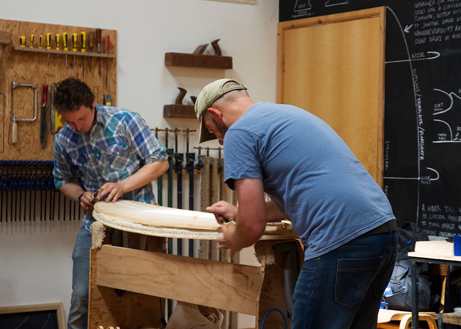 Otter Wooden Surfboard Workshop June 2015 james and matt shaping