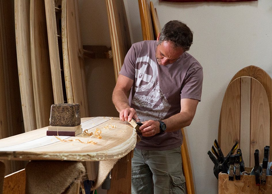Otter Wooden Surfboard Workshop June 2015 jon planing rails