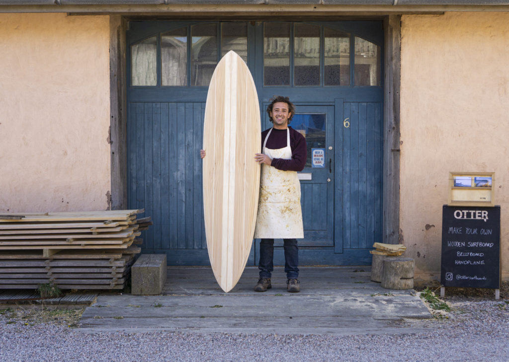 Sam Solo Blue Doors wooden surfboard