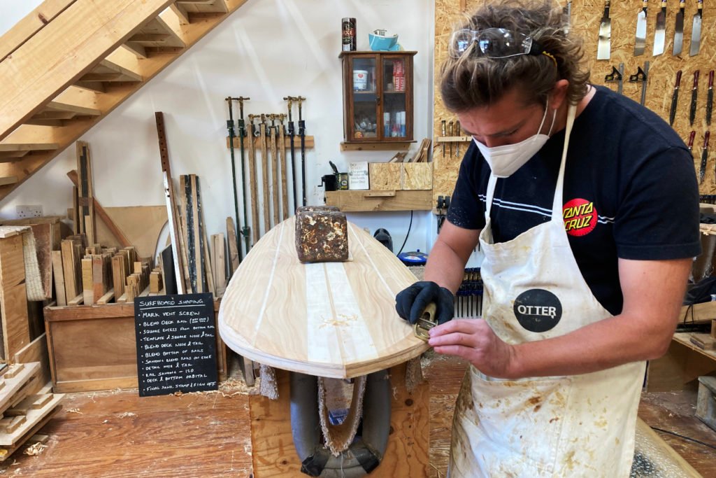 Sam planing nose wooden surfboard