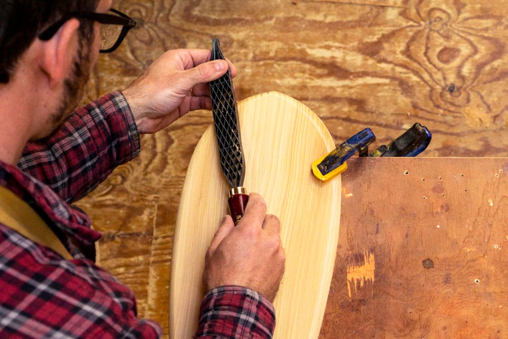 Otter surfboards how to make a wooden bodysurfing handplane rasping rail shapes