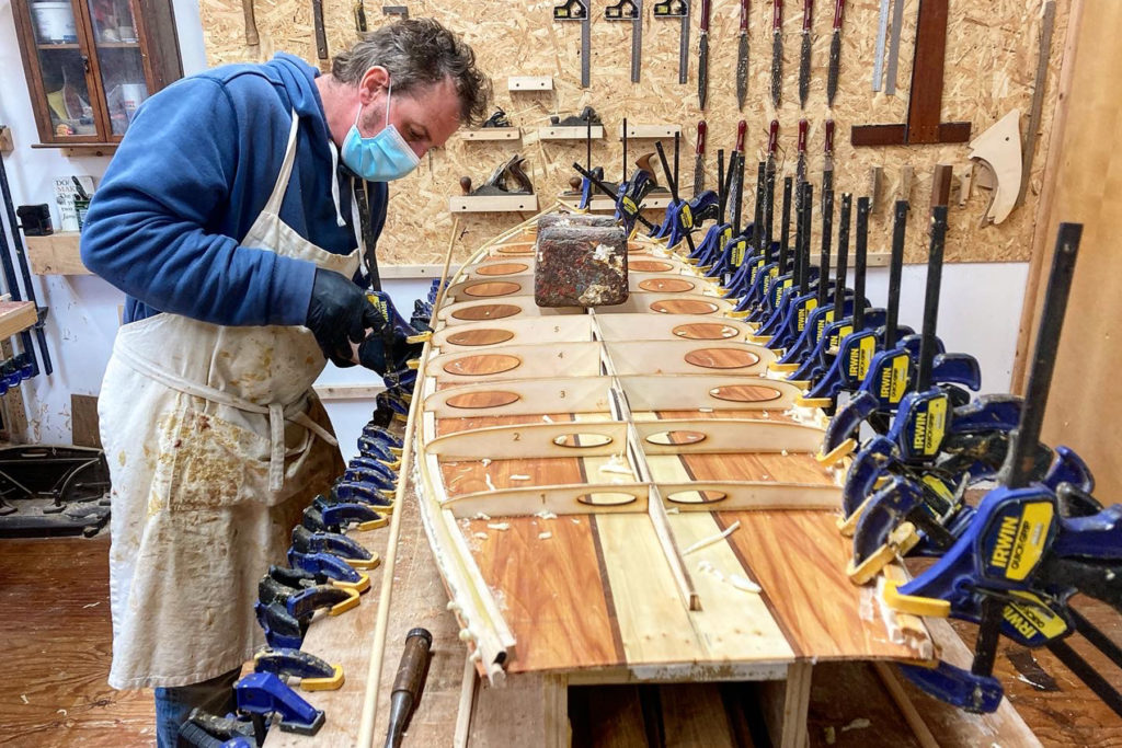 Otter Surfboards Wooden Surfboard workshop experience may 2021 - Group shot - Phil James Chris