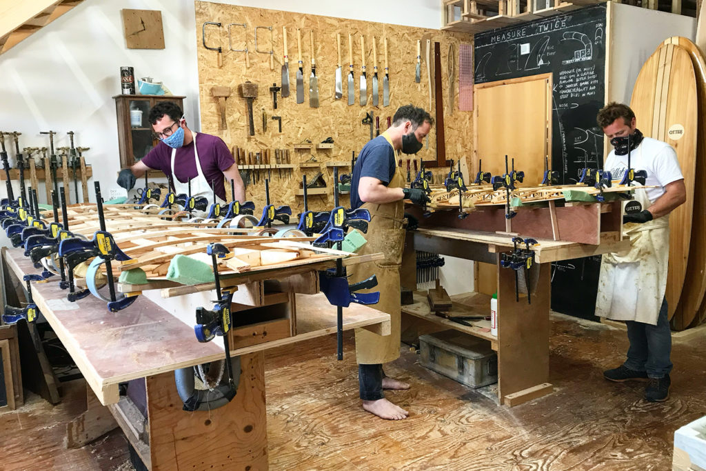 Otter Wooden Surfboard Workshop June 2021 Mike and Jon-Mike James and Jon Group glueup