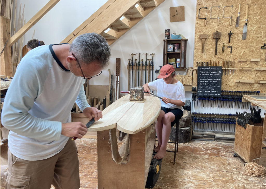 Otter wooden surfboard workshop experience fish