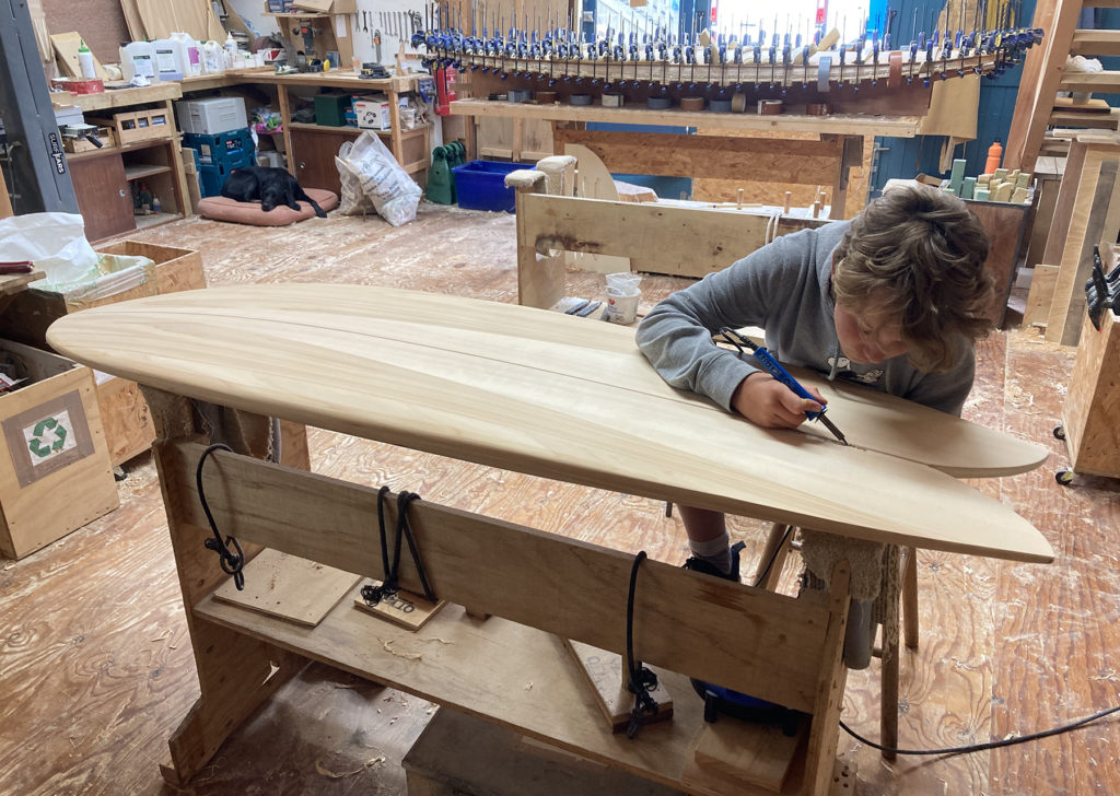 Otter wooden surfboard workshop experience fish