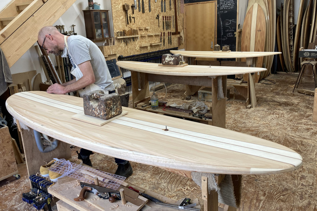 Otter wooden surfboard workshop course shaping