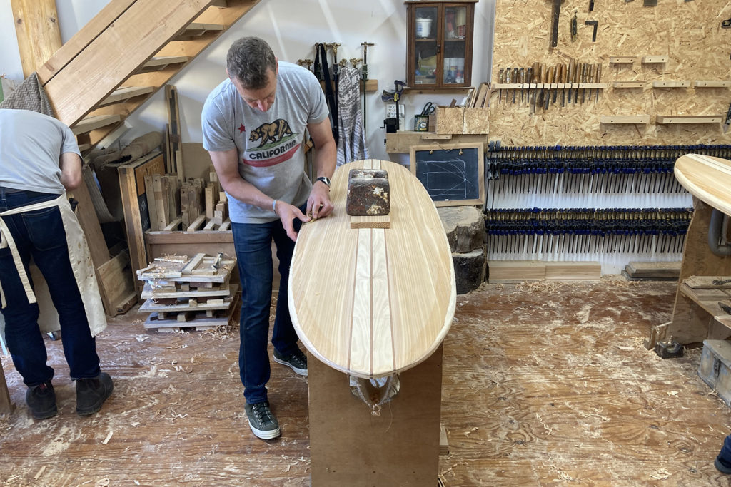 Otter wooden surfboard workshop course shaping