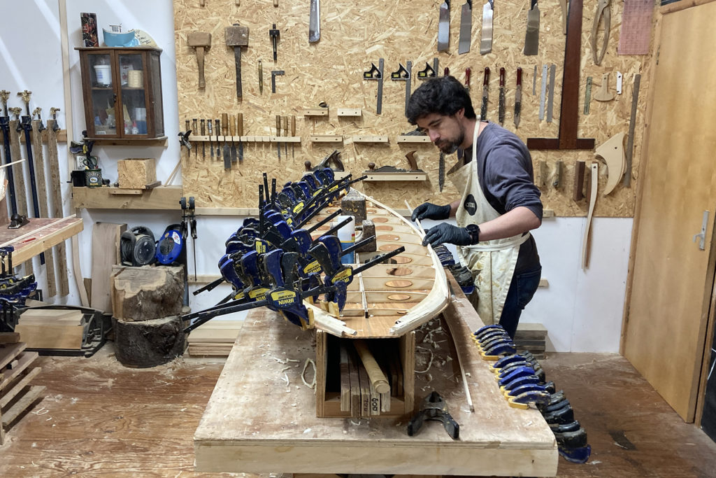 otter wooden surfboard workshop rail day