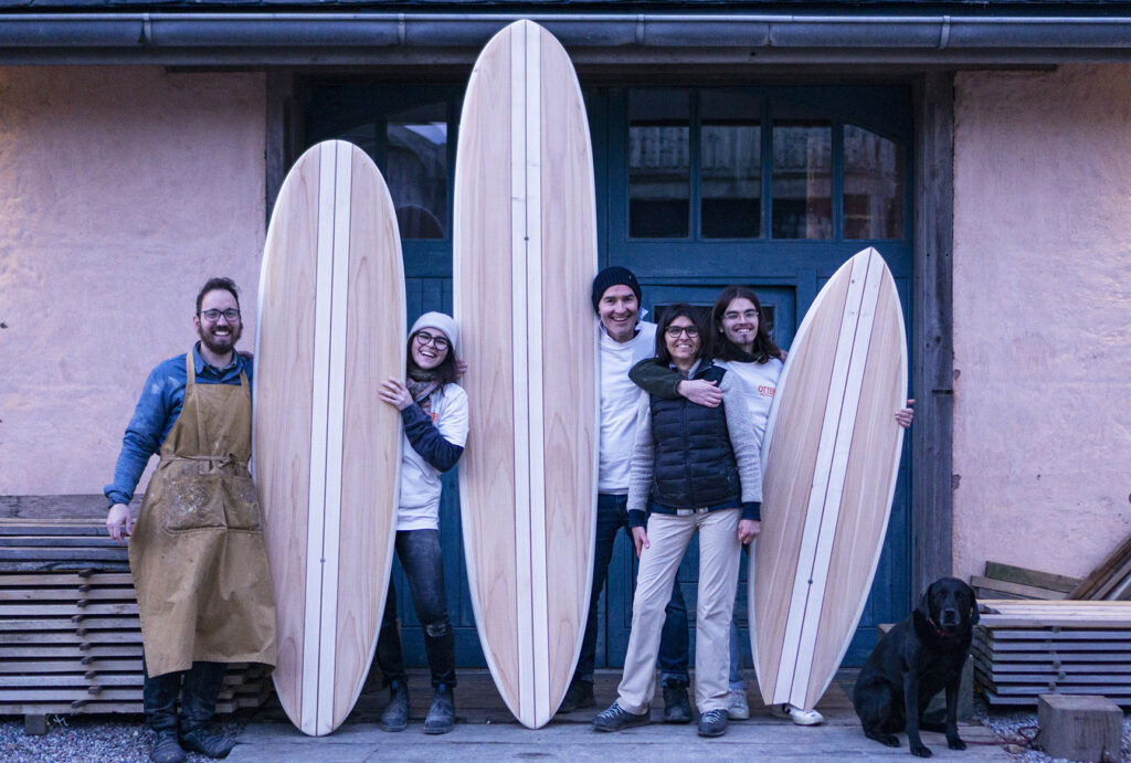 otter surfboards wooden surfboard workshop blue doors