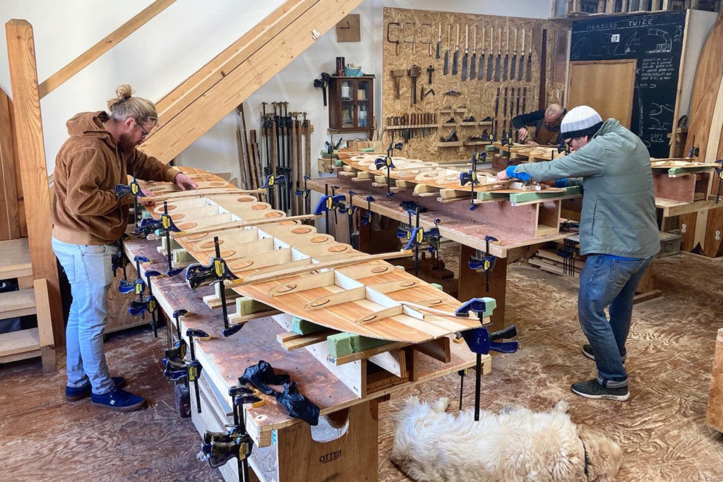 otter wooden surfboard workshop shaping