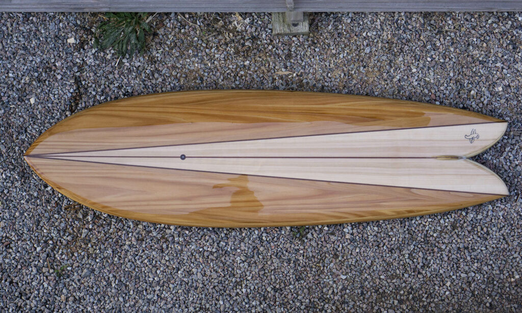 Otter Wooden Surfboard Twin Fin Pin Lines
