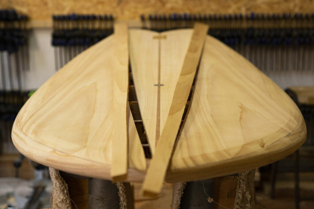 Otter Wooden Surfboard Twin Fin Pin Lines