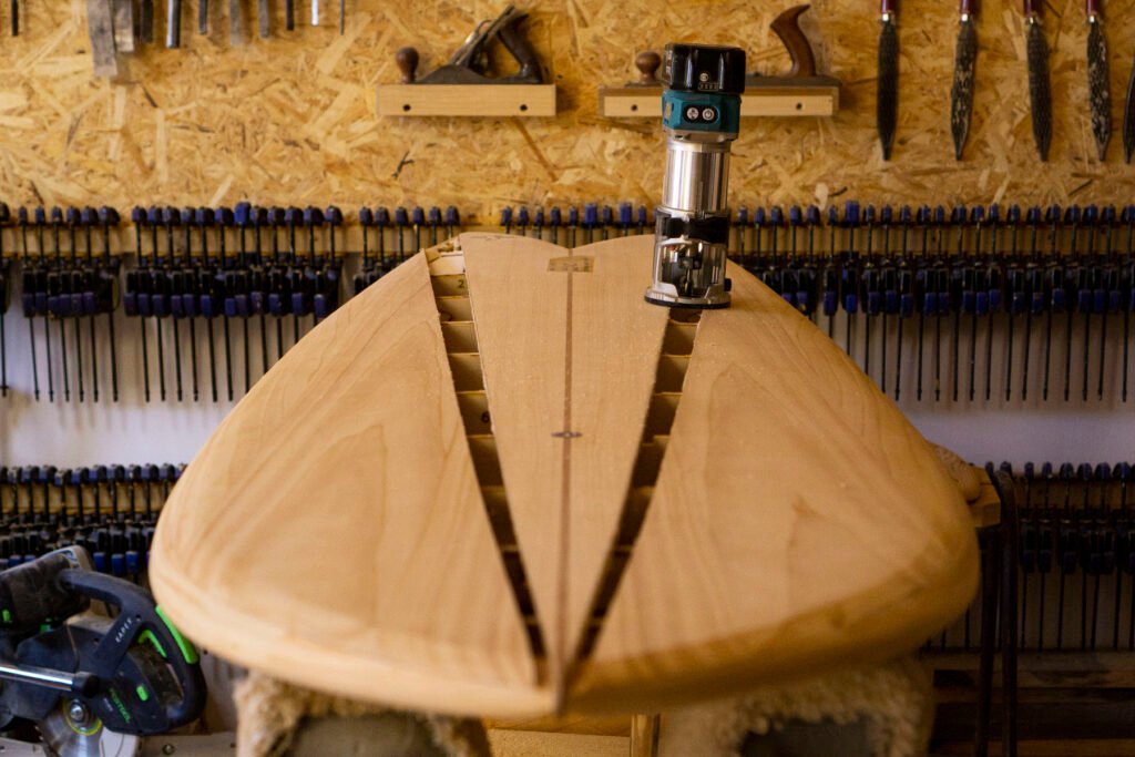 Otter Wooden Surfboard Twin Fin Pin Lines