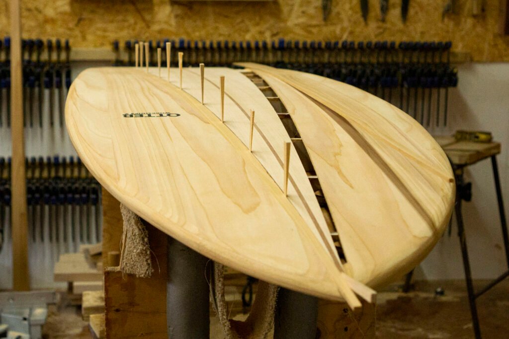 Otter Wooden Surfboard Twin Fin Pin Lines