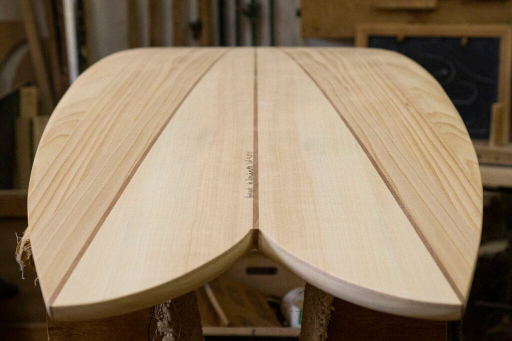 Otter Wooden Surfboard Twin Fin Pin Lines