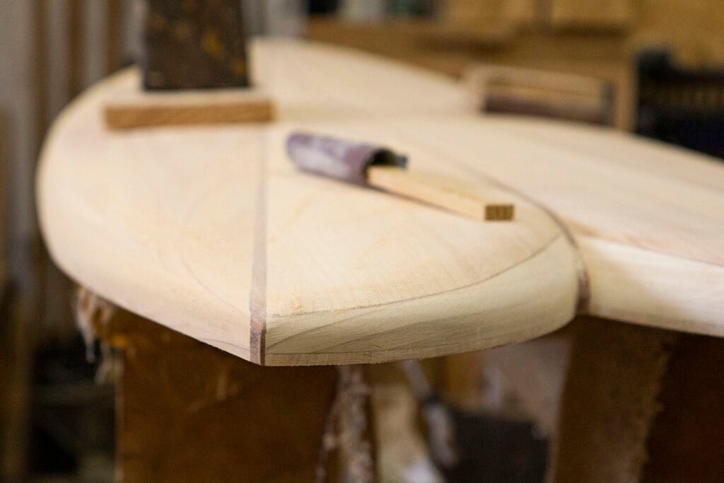 Otter Wooden Surfboard Twin Fin Pin Lines