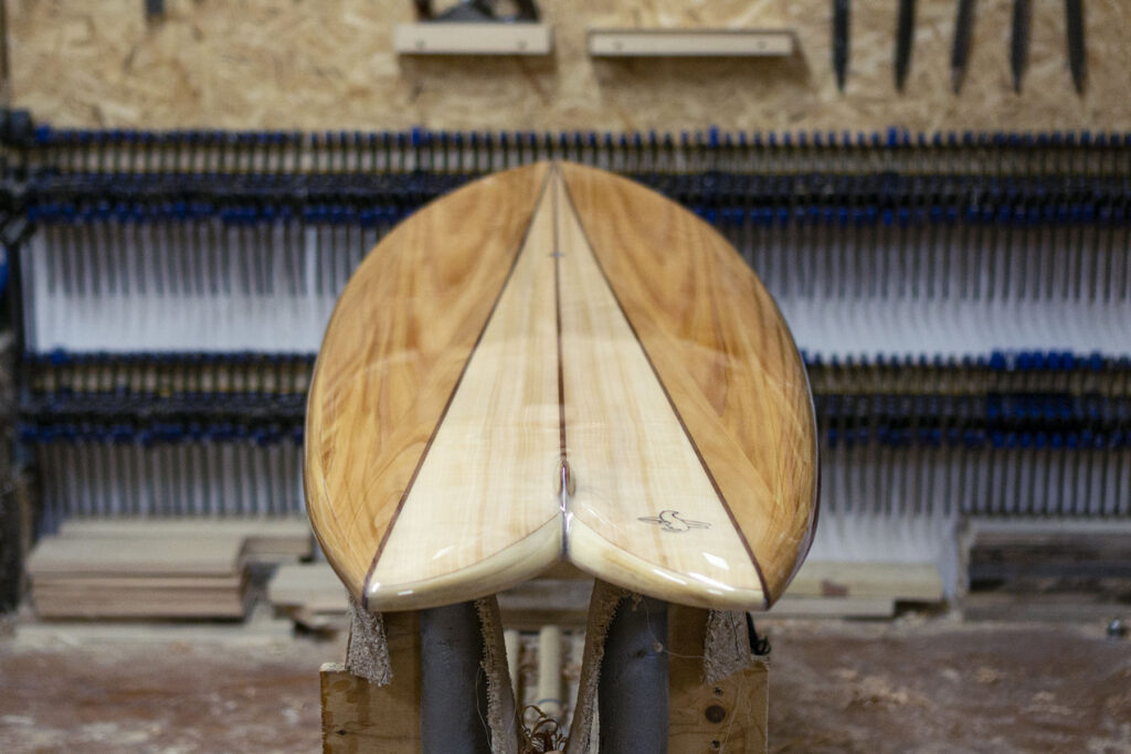 Otter Wooden Surfboard Twin Fin Pin Lines