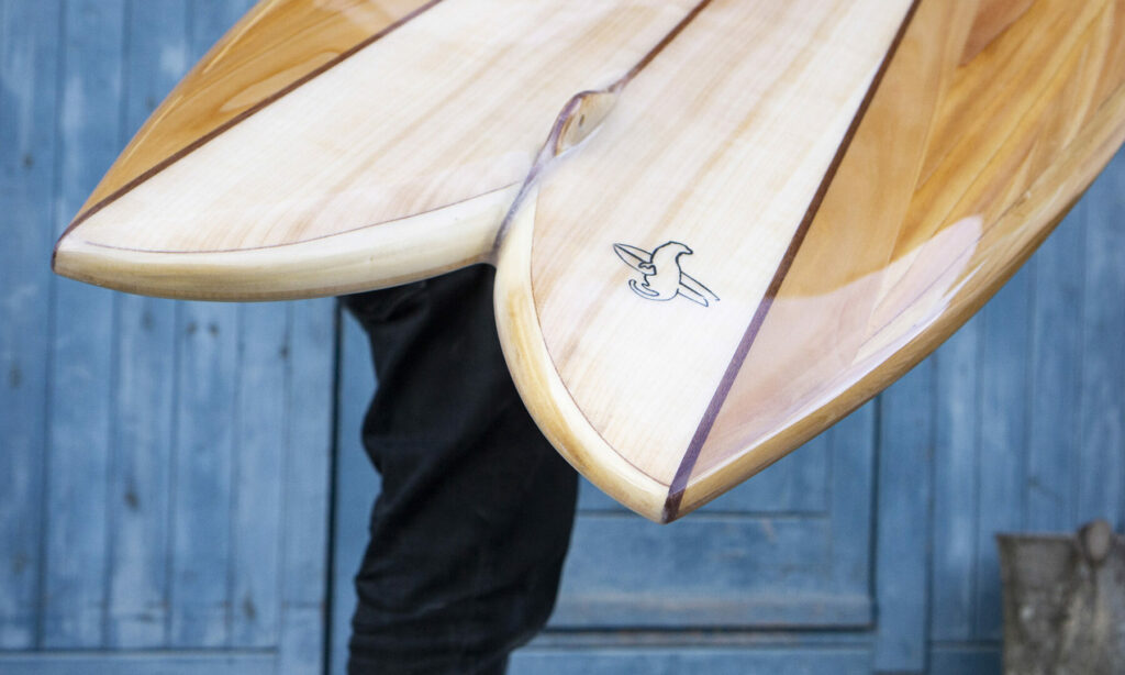 Otter Wooden Surfboard Twin Fin Pin Lines