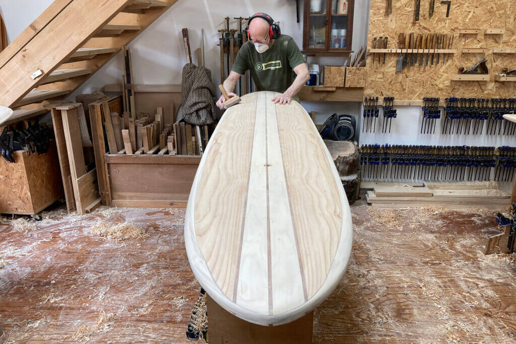 otter wooden surfboard shaping