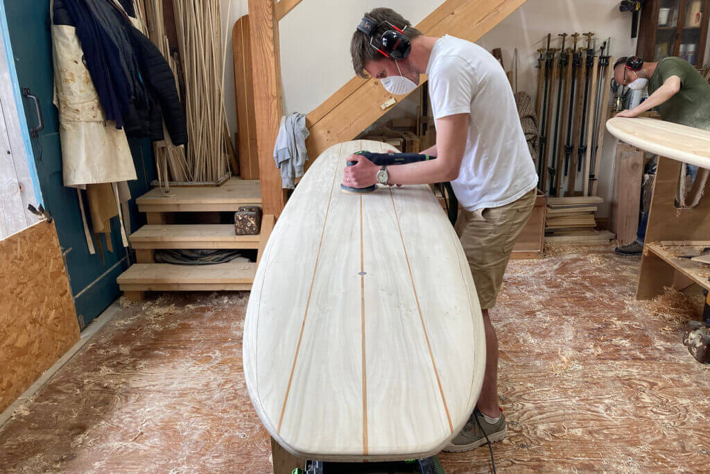 otter wooden surfboard workshop shaping Mat
