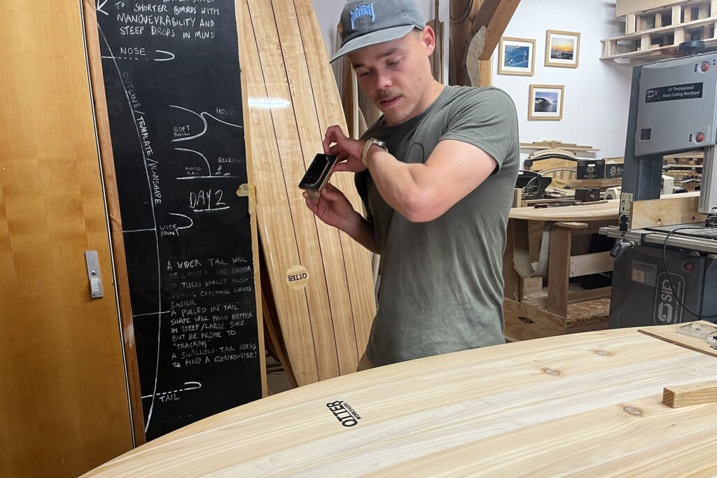 otter wooden surfboard workshop shaping