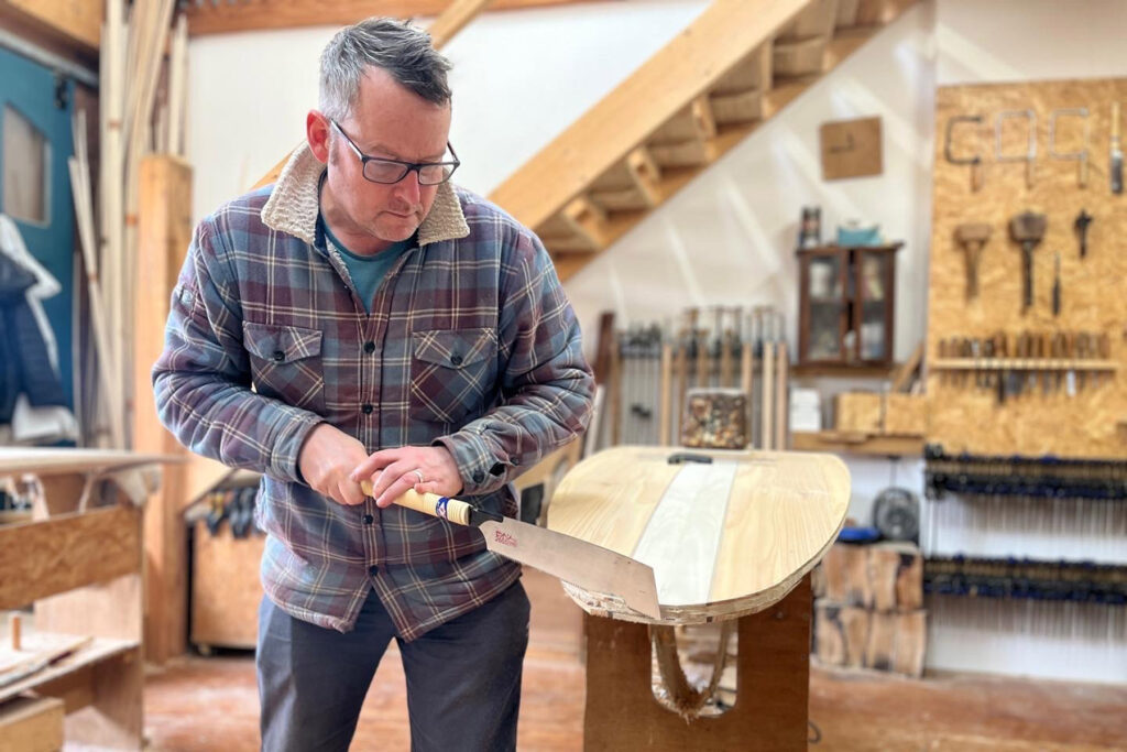 otter wooden surfboard workshop