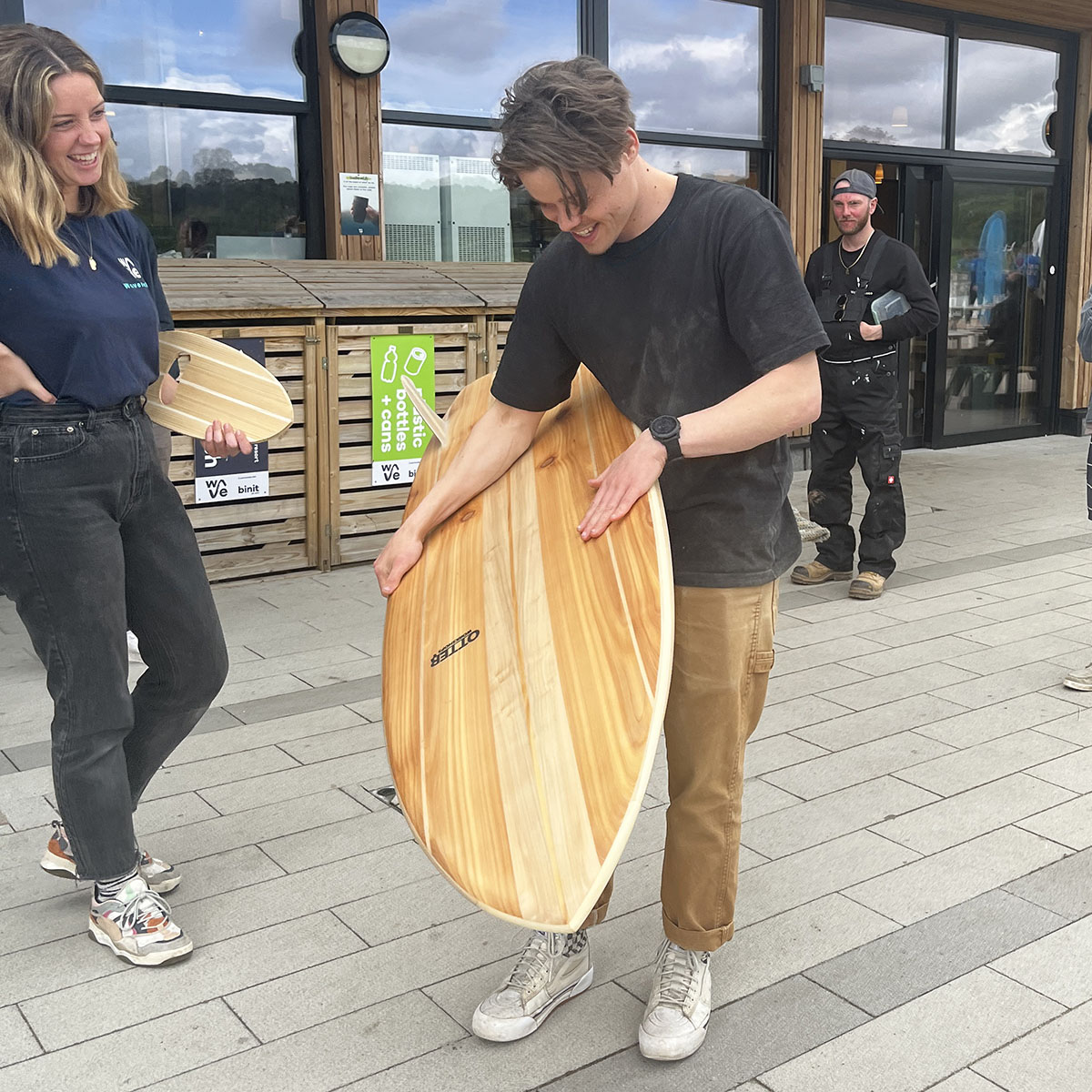 otter wooden surfboard stoked