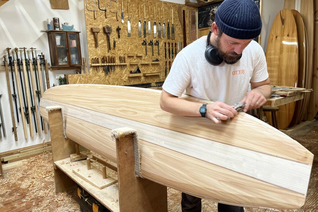 otter wooden surfboard shaping