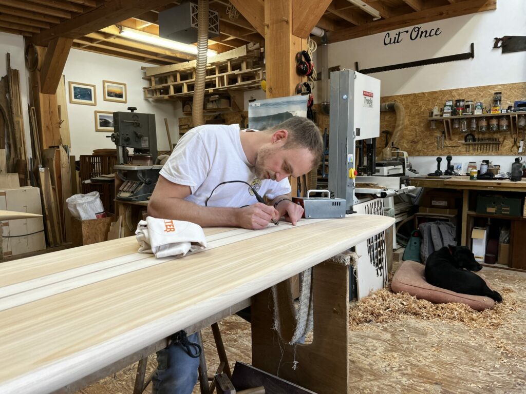 otter wooden surfboard workshop