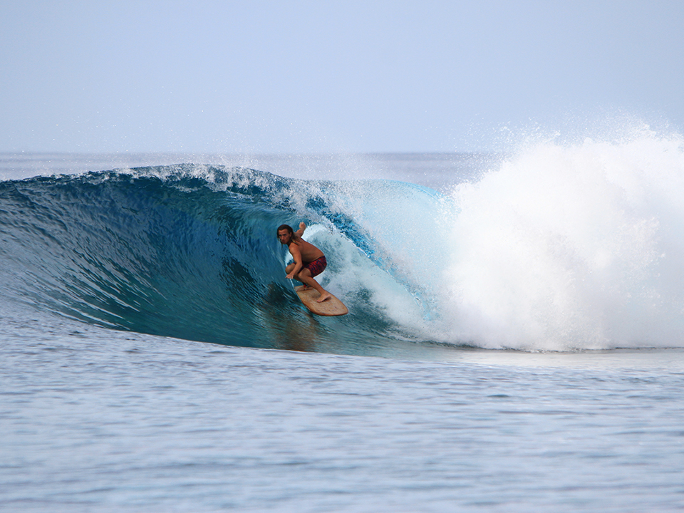 otter wooden surfboard surfer barrel wave