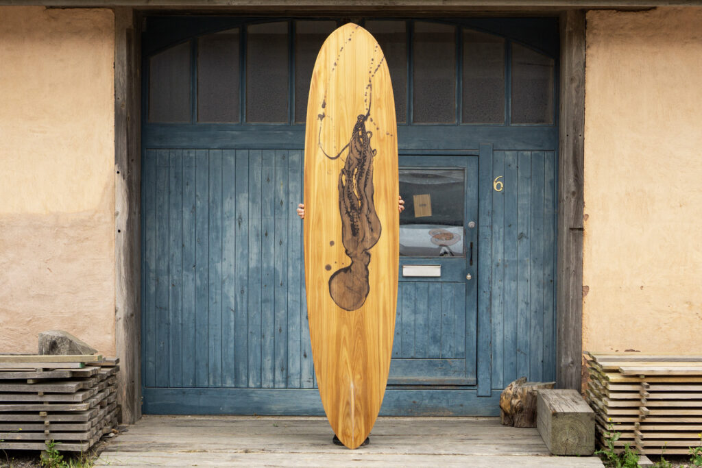 otter wooden surfboard douglas white artwork