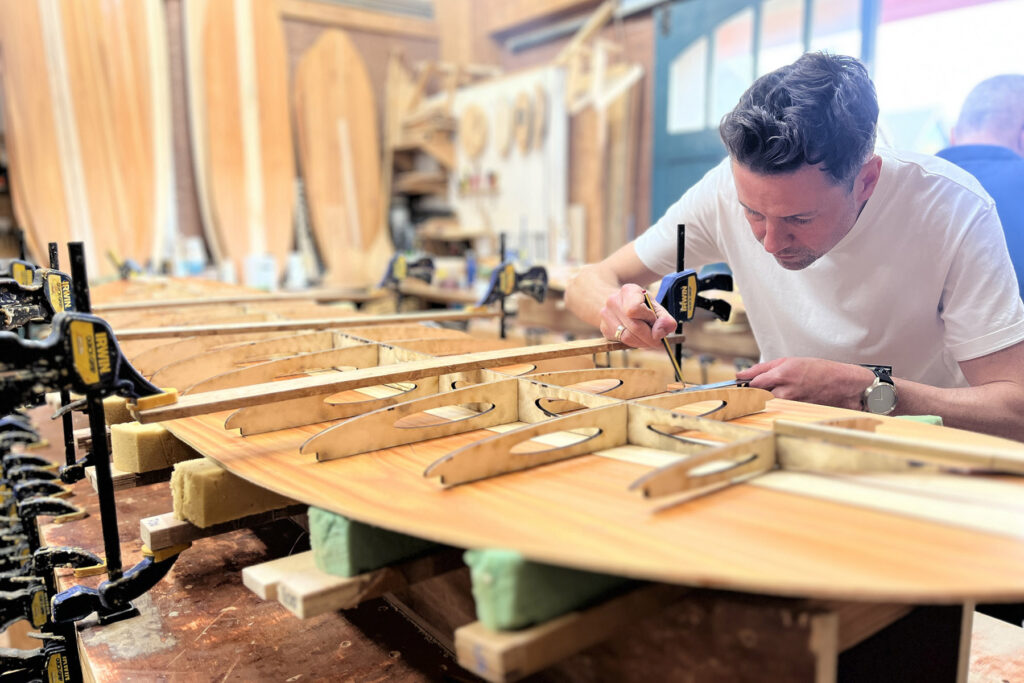 Gavin Otter Wooden Surfboard Coaster marking out