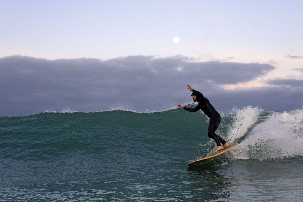 James Otter Wooden Surfboard Longboard Porthtowan Monday Morning Surf Club - Moon Salute