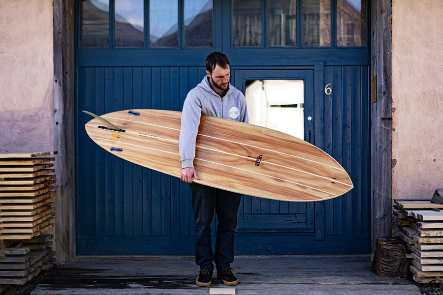sustainable hollow wooden surfboard by Otter Surfboards
