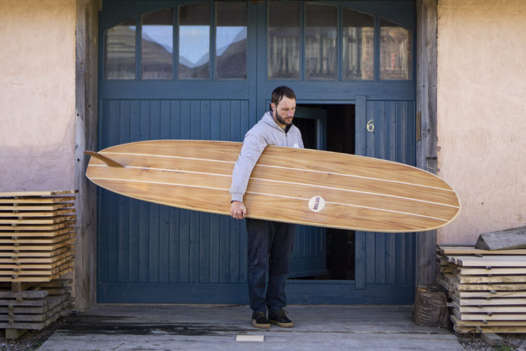 Sustainable, hollow wooden surfboard by Otter Surfboards