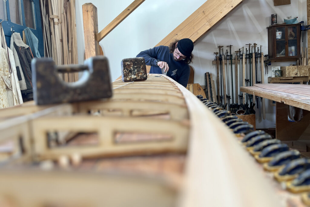 Sustainable, hollow wooden surfboard shaping