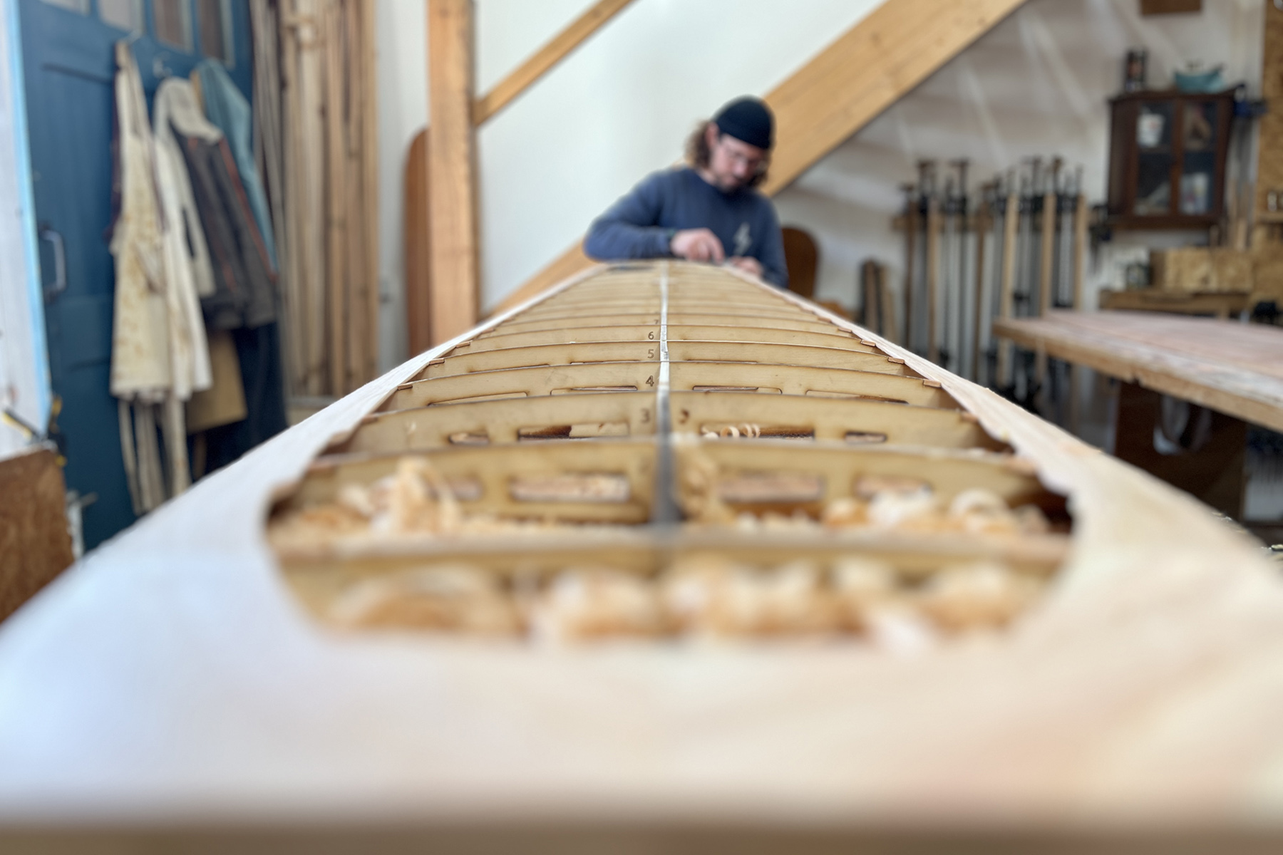 Sustainable, hollow wooden surfboard shaping