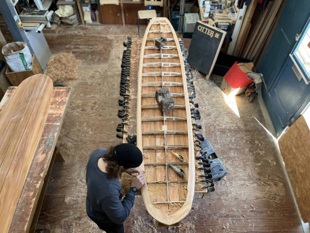 Sustainable, hollow wooden surfboard shaping